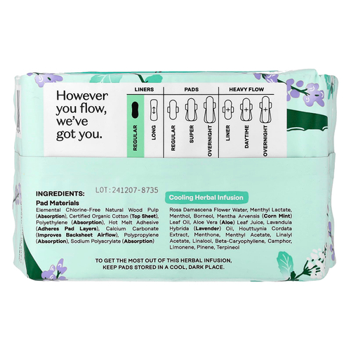 The Honey Pot Company, оболочка из 100% органического хлопка, охлаждающий травяной настой, обычные прокладки, 30 штук