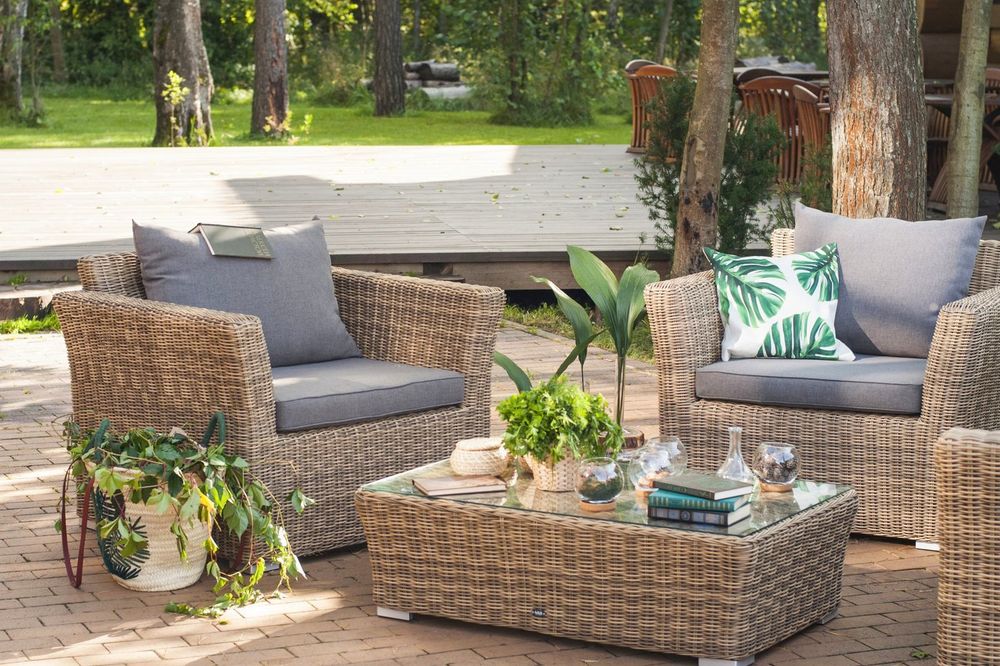 Капучино, стол кофейный коричневый/соломенный/бежевый/графит, искусственный ротанг