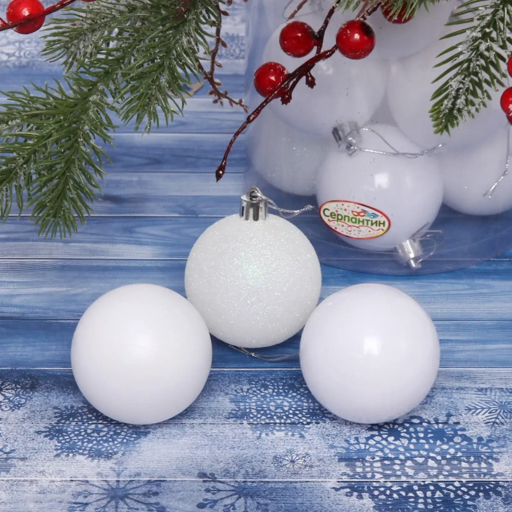 Новогодние шары 6 см (набор 24 шт) «Микс фактур», белый