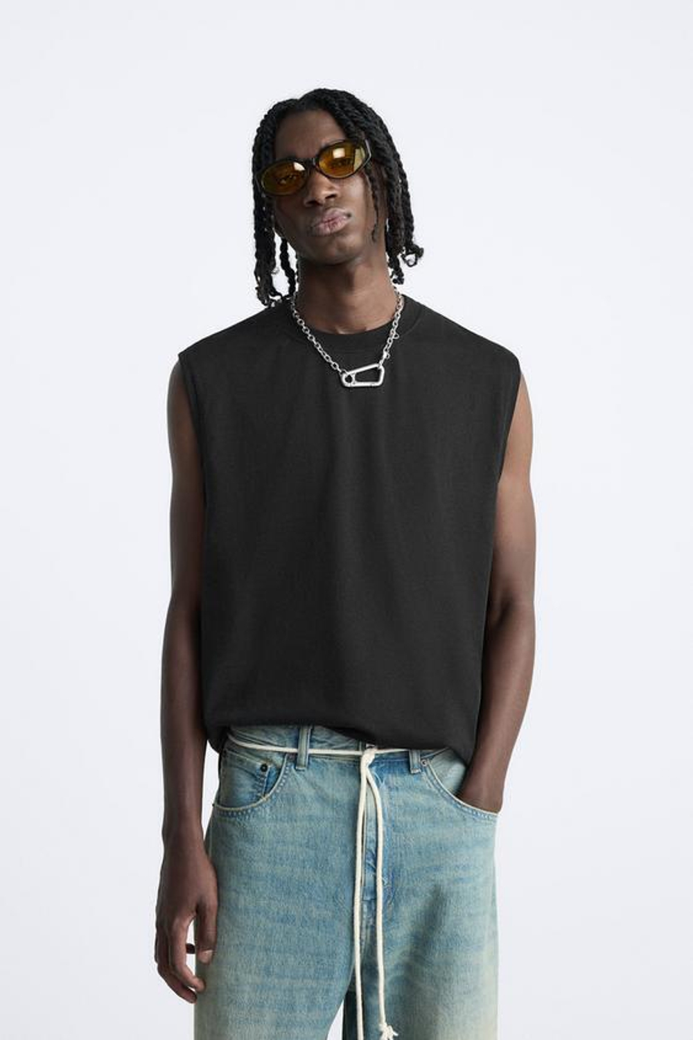 ZARA ФУТБОЛКА БЕЗ РУКАВОВ, ЧЕРНЫЙ