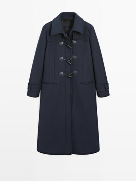 Massimo Dutti Длинное пальто с застежками-тоггл, темно-синий