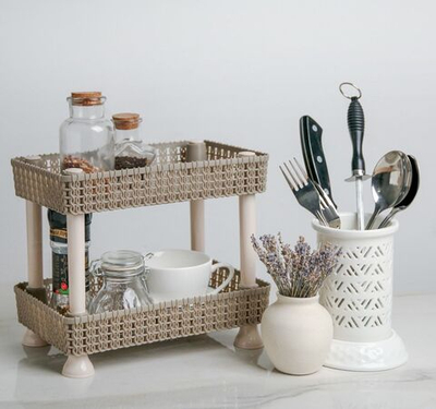 Двухъярусная настольная этажерка «Плетение» (24х15х20 см) (Цвет: разноцветный)