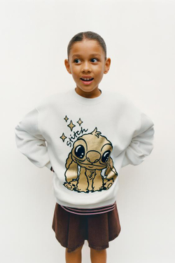 ZARA ТОЛСТОВКА С ПРИНТОМ LILO & STITCH © DISNEY, ЖЕЛТОВАТО-БЕЛЫЙ