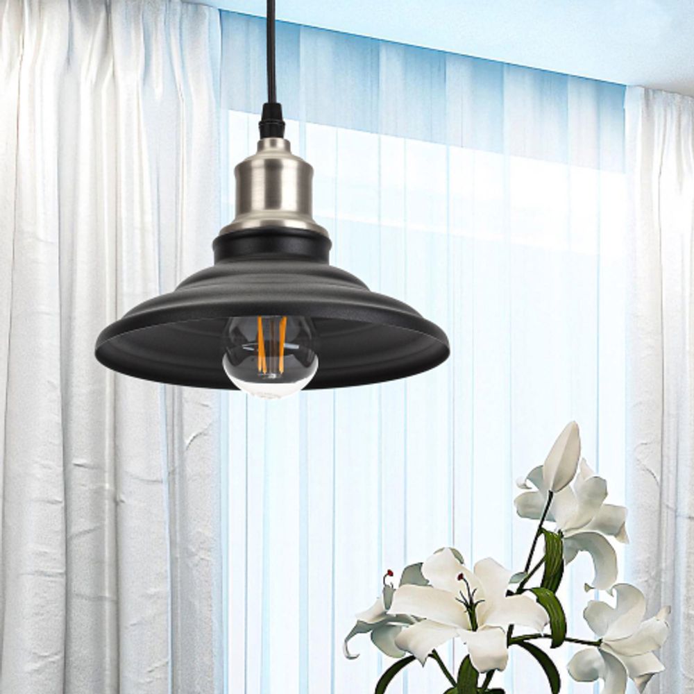 Светильник подвесной (подвес) ЭРА PL4 BK/BN металл,E27,max 60W,высота плафона 80мм,подвеса 800мм,черный/темный никель | Подвесы в стиле LOFT