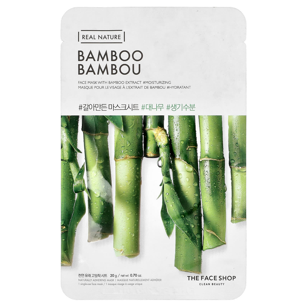 The Face Shop, Real Nature, маска для лица, с бамбуковым вкусом, 1 шт., 20 г (0,7 унции)