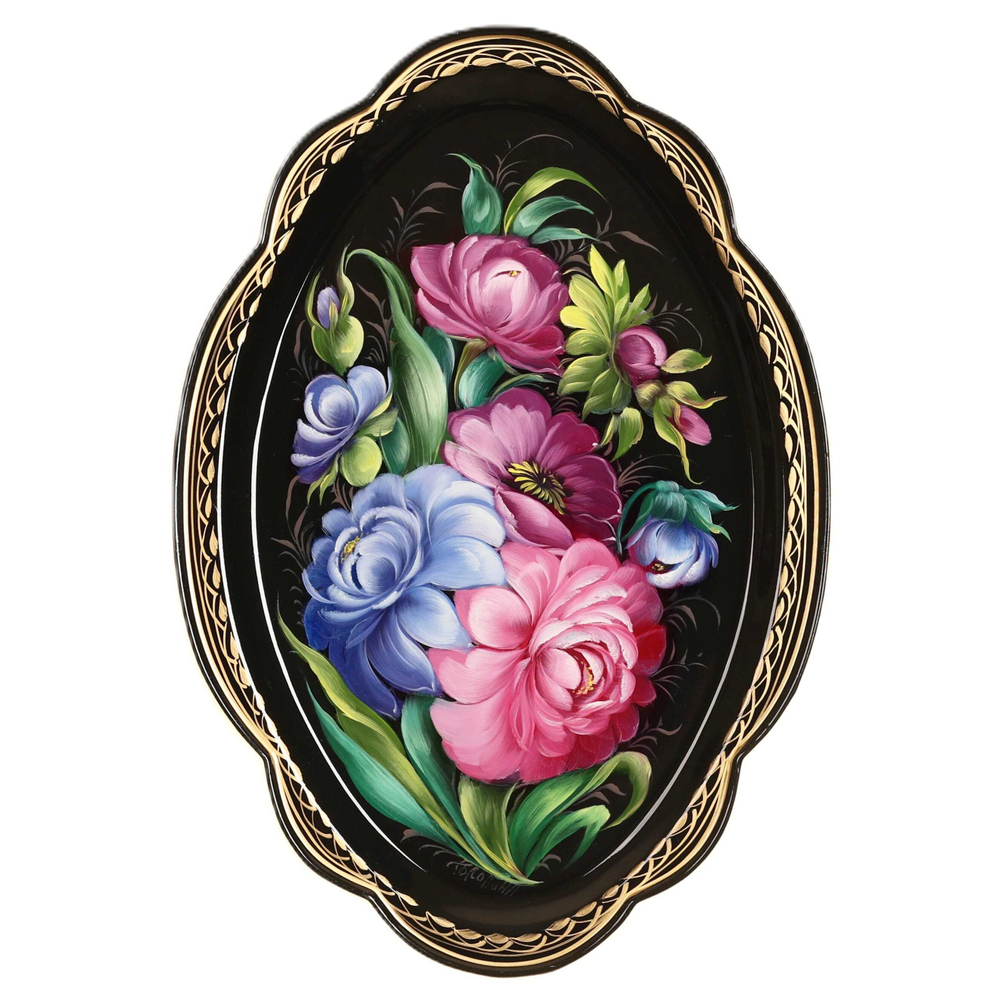 Жостовский поднос декоративный, размер 32х22 см (A11), металлический