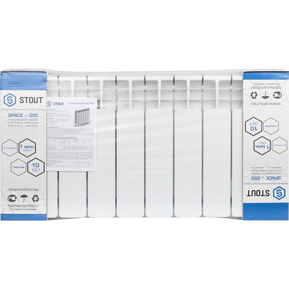 Радиатор биметаллический STOUT Space 350 - 10 секций (подключение боковое, цвет белый)