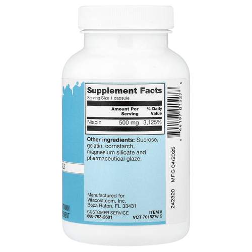 Vitacost, Niacin, 500 mg, 100 Capsules