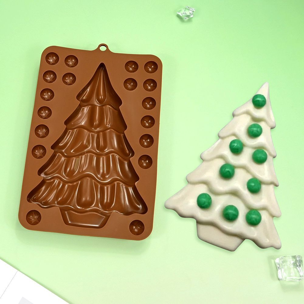 Форма силиконовая для шоколада «Плитка Новогодняя ель с шарами»
