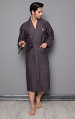 Вафельный мужской халат 12680 коричневый  NUSA