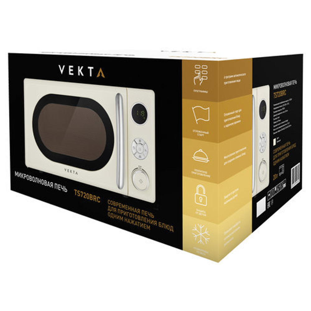 Микроволновая печь VEKTA TS720BRC, объем 20 л, мощность 700 Вт, мехаическое управление, таймер, кремовая, MCO00053770