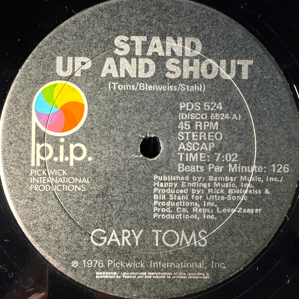 Gary Toms ‎– Stand Up And Shout (США 1976г.) 12", 45 RPM Т