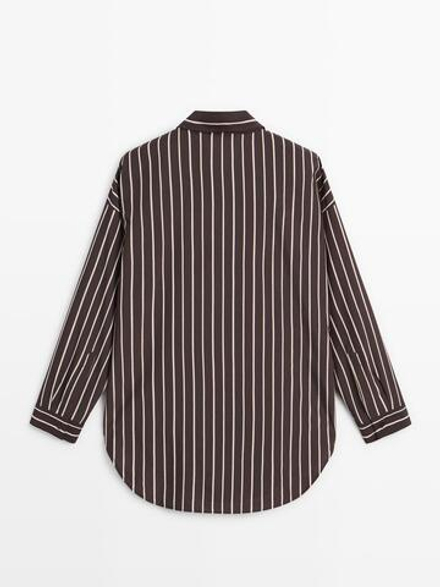 Massimo Dutti Рубашка свободного кроя в полоску, коричневый