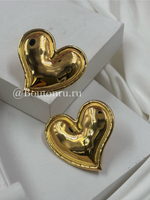 Массивные серьги золотистые в форме сердца