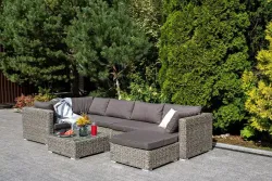 "Лунго" плетеная оттоманка с подушкой (гиацинт), цвет серый