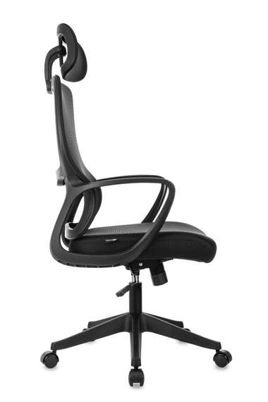 Кресло руководителя Бюрократ Wise черный сетка/ткань с подголов. крестов. пластик