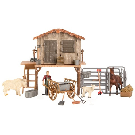 Набор фигурок животных cерии "На ферме": ферма, лошадь, козы, фермер, инвентарь - 21 предмет