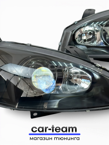 Фары на Лада Калина 1 передние с Bi LED модулями 2.5 дюйма, черная маска (под ключ)