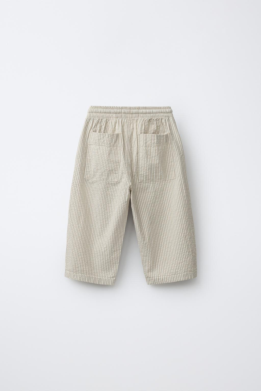 ZARA БРЮКИ SEERSUCKER В ПОЛОСКУ, СВЕТЛО-БЕЖЕВЫЙ