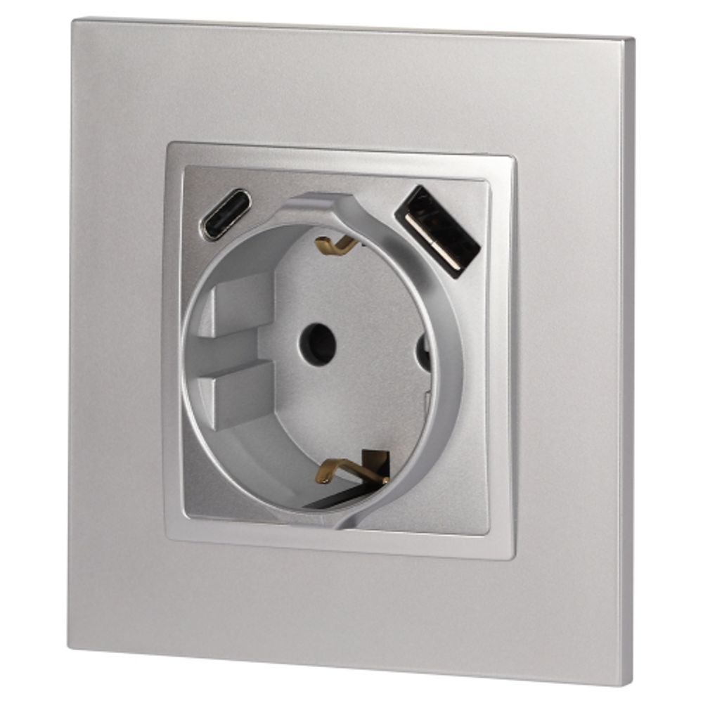 Розетка ЭРА Elegance 14-4108-03 2P+E 16A-250В со шторками с USB type-A+C 5В-3А алюминий