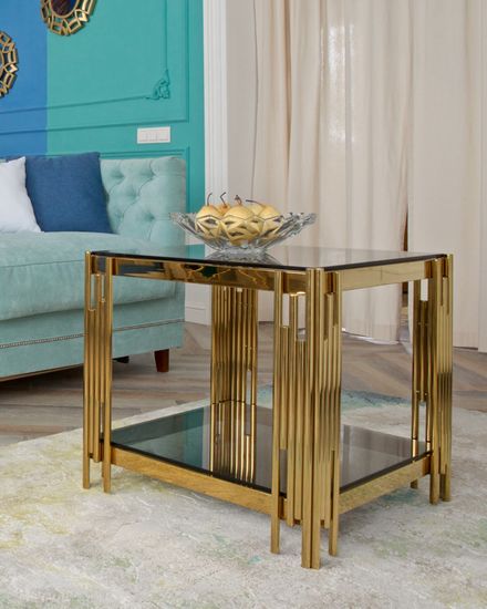 Журнальный столик 55*55 ГЭТСБИ золото стекло smoke