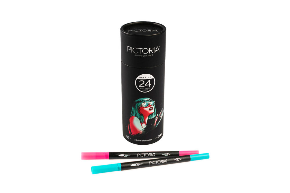 Набор двусторонних маркеров Pictoria кисть и линер, для скетчинга и творчества, 24 цвета