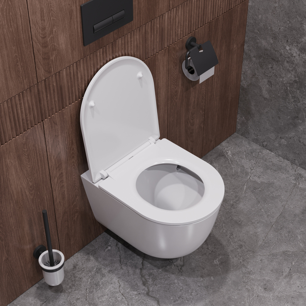 Унитаз укороченный подвесной безободковый с сиденьем и смывом TORNADO Cezares RELAX-TOR CZR-38088-49-TH-TOR/SC