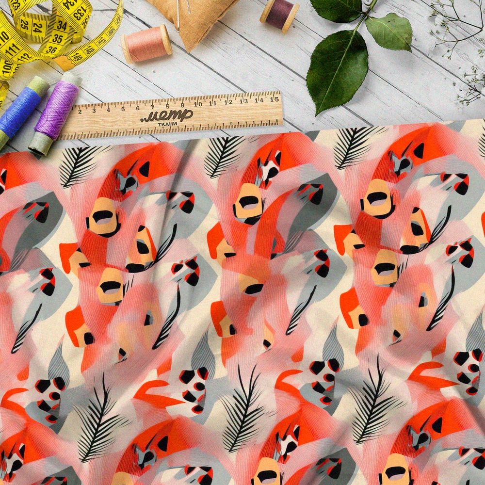 Ткань премиум атлас абстрактный пожар