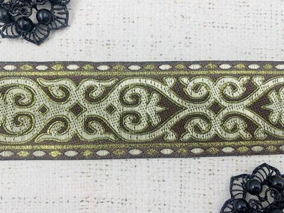 Тесьма жаккард, ш. 5 см, коричневый с золотом