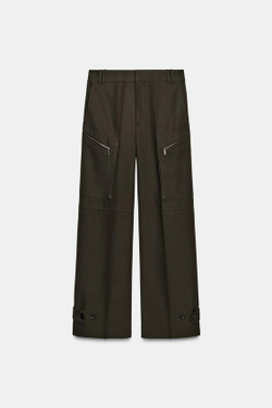 ZARA БРЮКИ КАРГО НА МОЛНИИ ZW COLLECTION LIMITED EDITION, ТЕМНЫЙ ХАКИ