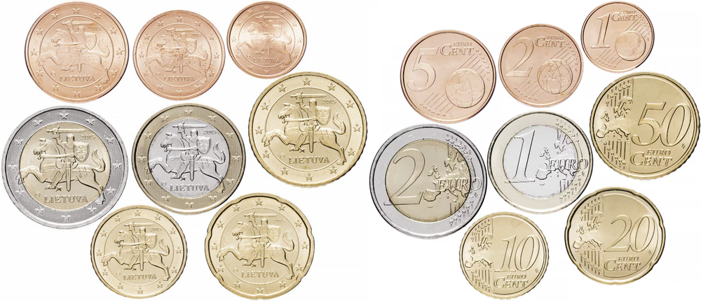 Литва 2015 - 2024 набор евро 8 монет XF-UNC