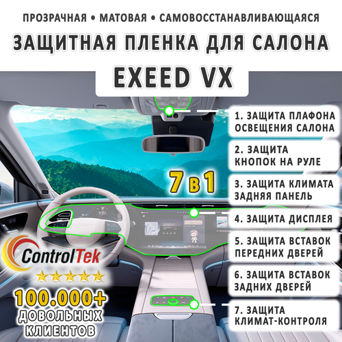 EXEED VX (2024) - комплект защитных матовых пленок 7 в 1. Пленка защитная ControlTek HYBRID со слоем TOP COAT. Толщина: 6 mil. (175 мкм.)