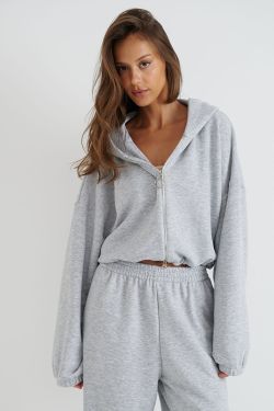 Укороченное худи на молнии цвета серый меланж