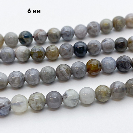 "Бамбуковый агат" бусины, диаметр 6,3-6,5 мм, цена за набор 29-30 шт (1/2 нити)