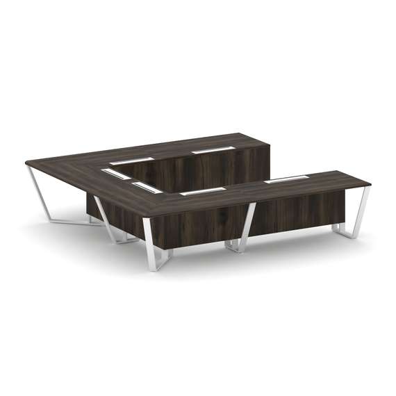 Steel Meet Стол переговорный П-образный KD-PR.B.SP-11P Дуб Мали/Металл Белый 3200*3200*750