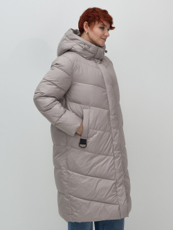 Пальто зимнее утепленное с капюшоном женское серого цвета 7623Sr