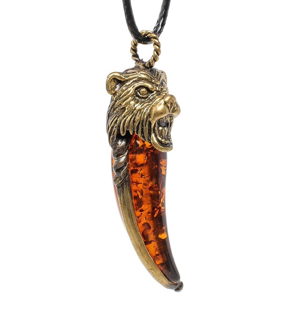 AM-1679 Подвеска «Клык Медведя» (латунь, янтарь)