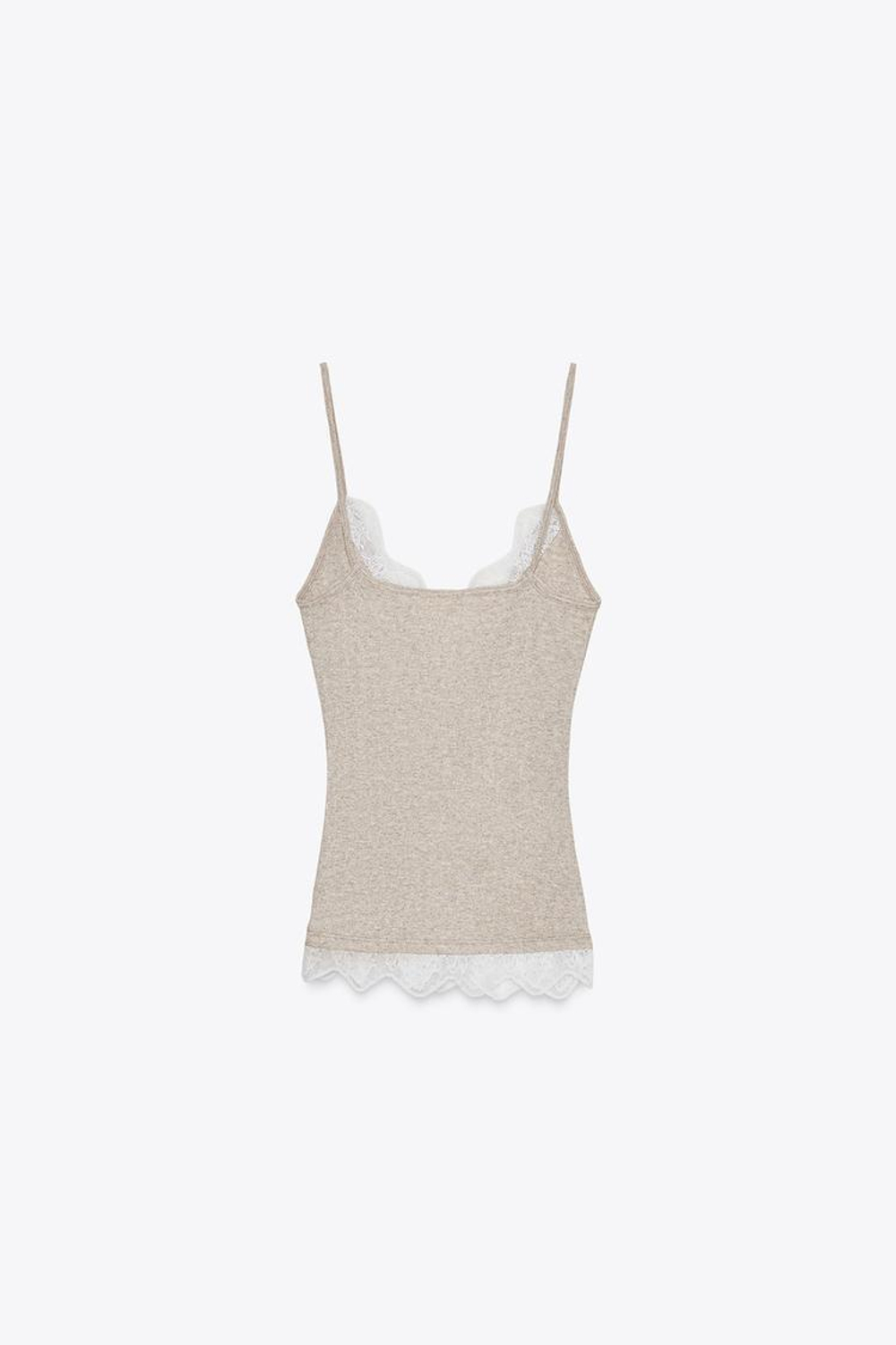 ZARA ТОП НА БРЕТЕЛЯХ С КРУЖЕВОМ, БЕЖЕВЫЙ МЕЛАНЖ