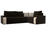Диван угловой Николь правый угол, Коричневый\Бежевый\Бежевый, Микровельвет\Экокожа, 29379