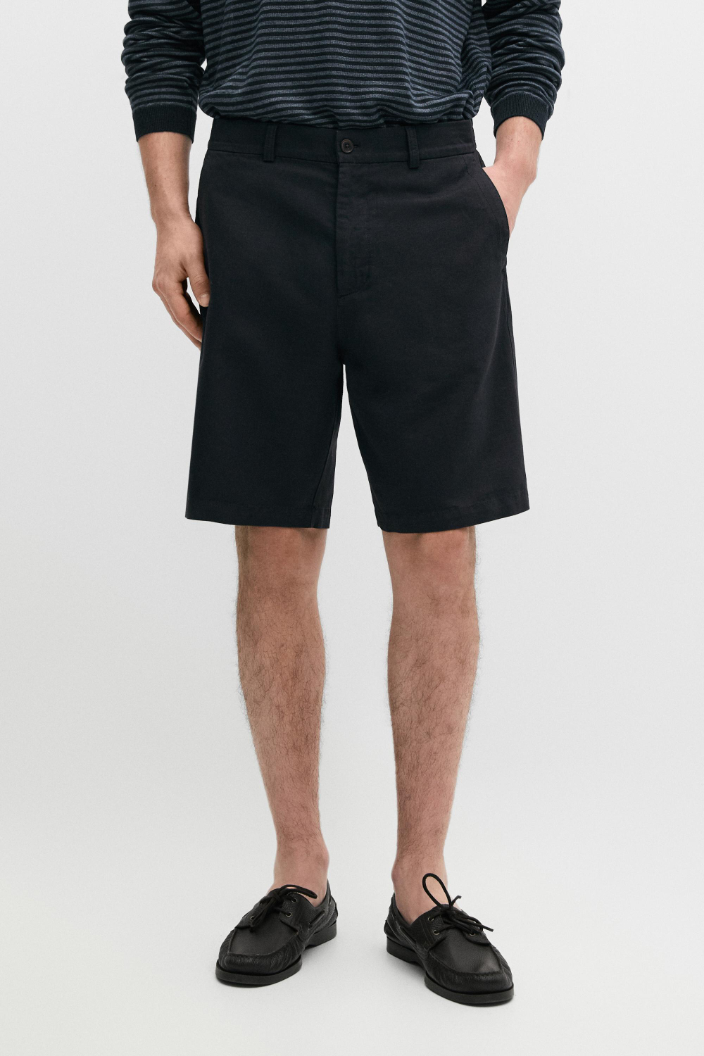 Massimo Dutti Бермуды из смесовой льняной ткани, темно-синий