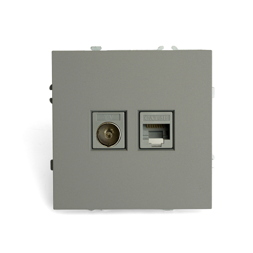 Розетка TV + компьютерная RJ-45 (механизм), STEKKER, серия Эмили, RST00-5106-10, платиново-серый, soft touch 49950