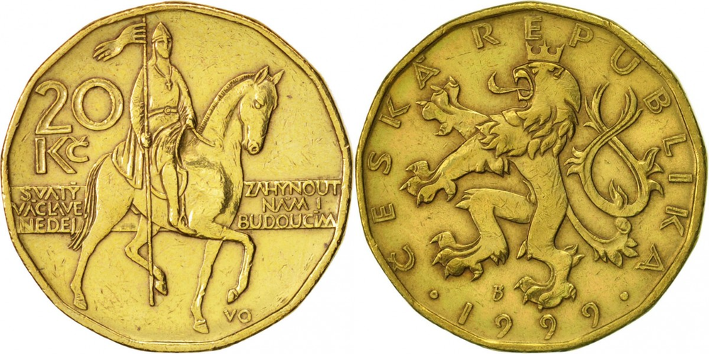 Чехия 20 крон, 1999 Святой Вацлав XF