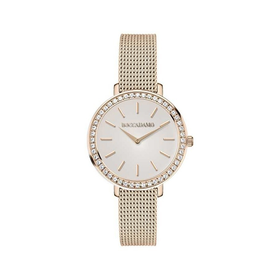 Часы Boccadamo Focus Rosegold FC003 BW/RG с минеральным стеклом, кристаллами Swarovski