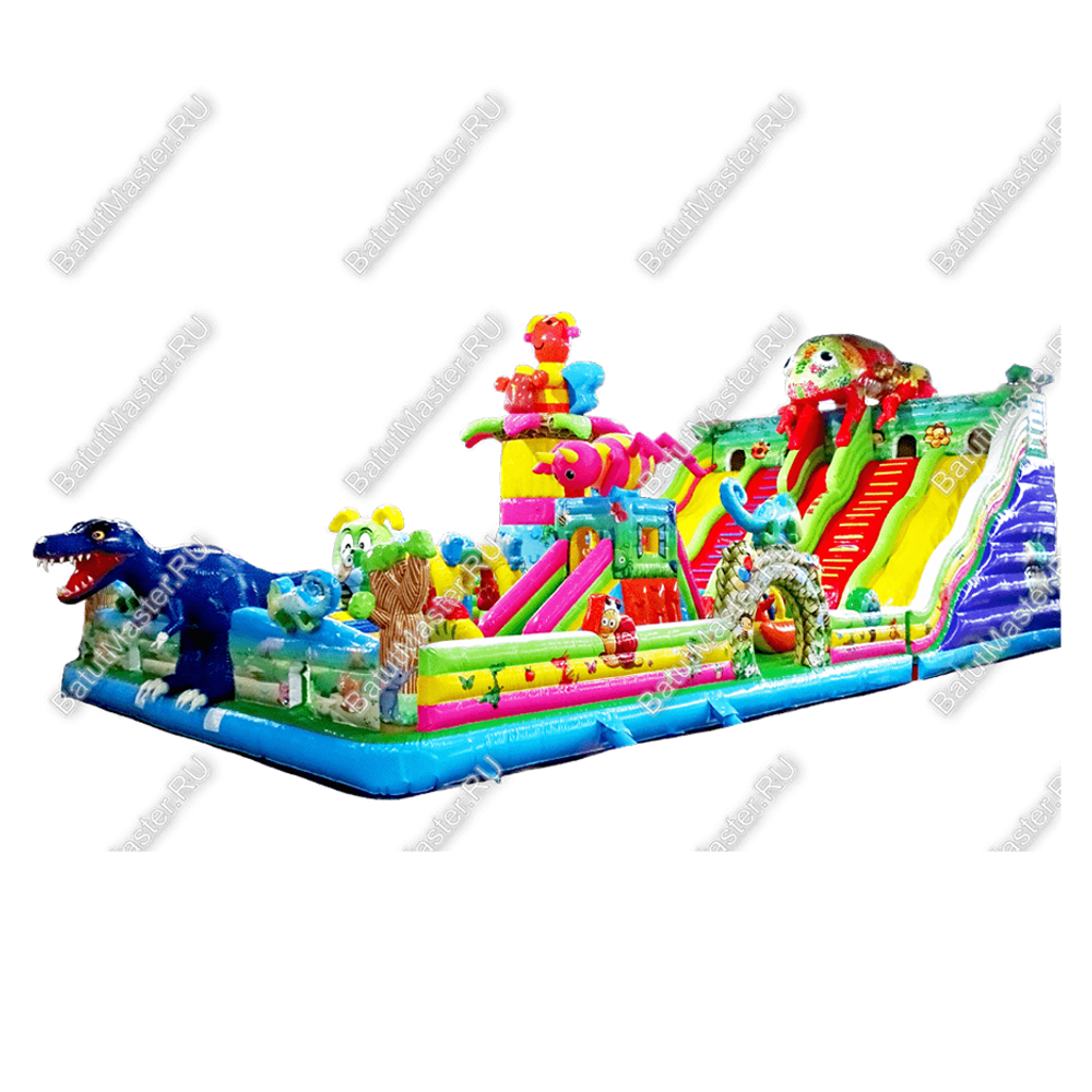 Коммерческий надувной батут "Хамелеон и динозавры" 20*10*7 м
