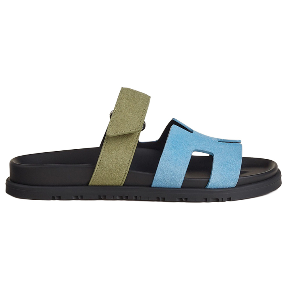 Hermes Chypre open-toed flat-bottomed rubber-soled slippers women's blue-green, H222297Z JT