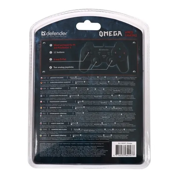 Геймпад Defender Omega USB, проводной, вибрация, для PC, USB, черный