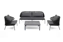 "Милан" лаунж-зона 5-местная плетеная из роупа (веревки), каркас алюминиевый серый, роуп темно-серый