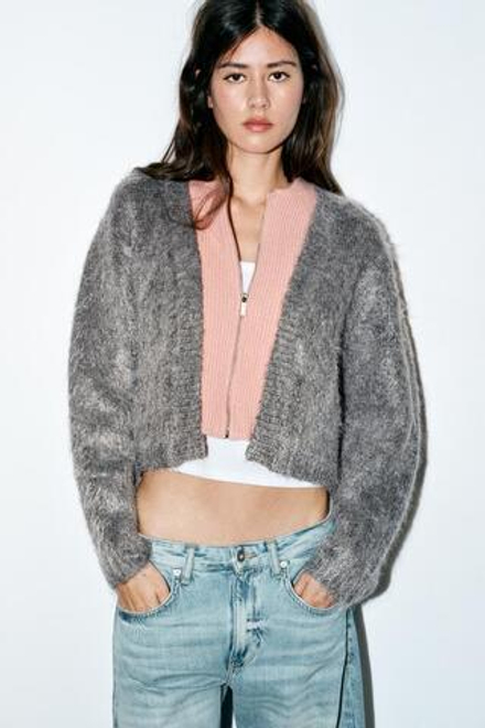 ZARA КАРДИГАН ИЗ ДВОЙНОГО ТРИКОТАЖА, МЯГКИЙ СЕРЫЙ