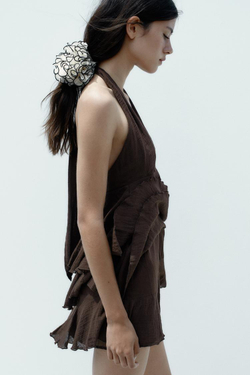 ZARA БОЛЬШАЯ РЕЗИНКА ДЛЯ ВОЛОС ИЗ ГАЗЫ С КОНТРАСТОМ, ЭКРЮ