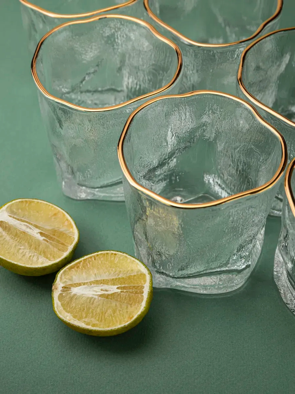 Набор изогнутых бокалов, лед, 250 мл. 6 шт с золотой каймой